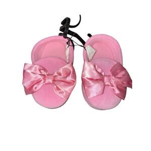 Toddler Girl Pink Memory Foam Slippers with Pink Satin Bow NWT Size 5-6